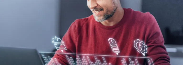 Uśmiechnięty mężczyzna planuje zużycie energii