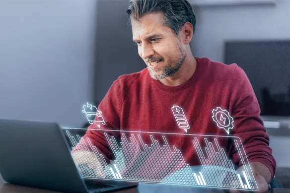 Uśmiechnięty mężczyzna planuje zużycie energii