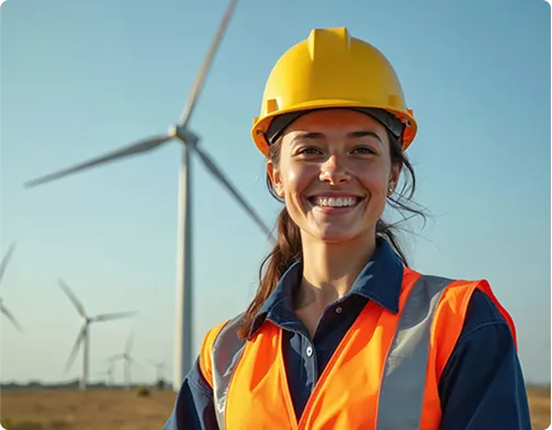 Pracownica na tle wiatraka